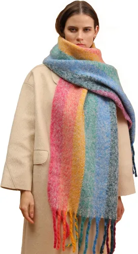 Miniatura 8 de Bufanda cálida para mujer, colorida y suave, cómoda, elegante chal de pashmina para clima frío, bufanda larga de moda, borla de coleta