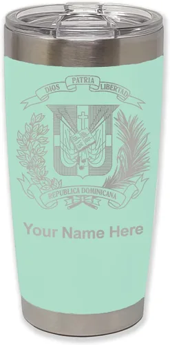 Miniatura 35 de LaserGram Taza aislada al vacío de 20 onzas, escudo de armas, República Dominicana, grabado personalizado incluido (gris)