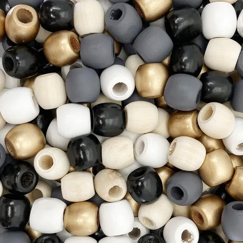 Miniatura 2 de Mezcla de 200 cuentas de madera de barril de 0.669 in de colores de granja en oro, natural, blanco, negro y gris