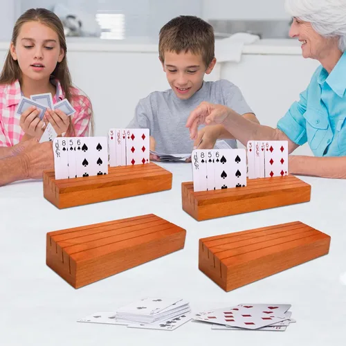 Miniatura 2 de Juego de soportes para mazos de cartas de madera para niños y adultos, juego de bandejas con soporte para cartas de 4 piezas para organizar