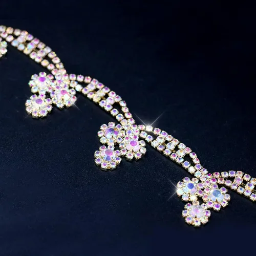 Miniatura 4 de Cadena de cierre de diamantes de imitación de cristal de 1 yarda con cuentas de perlas, cinta de encaje nupcial para decoración de fiesta de boda