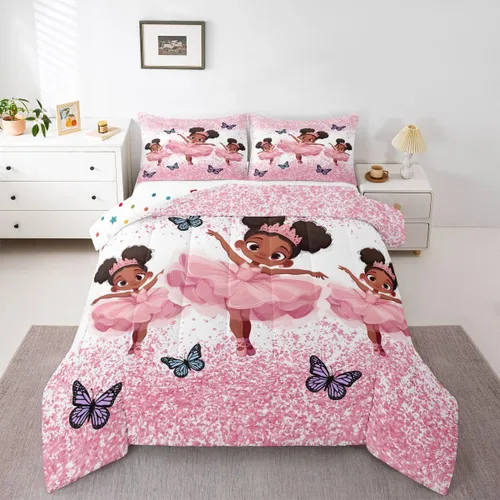 Miniatura 100 de Erosebridal Juego de ropa de cama de princesa de ballet, tamaño Queen, juego de edredón de 3 piezas para niñas bailarinas de ballet, lindo juego