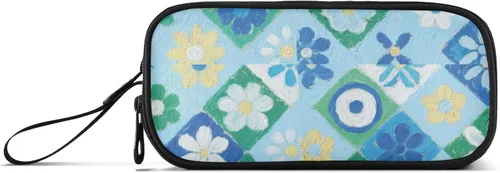 Bolsas de lápices de nailon para niñas, flores de cerezo azul japonés, gran capacidad, estuche para lápices universitarios, organizador de papelería