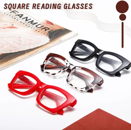 Miniatura 6 de Hubeye Oprah Style - Lentes de lectura para mujeres y hombres, bloqueo de luz azul, para computadora con bisagra de resorte Negro+leopardo