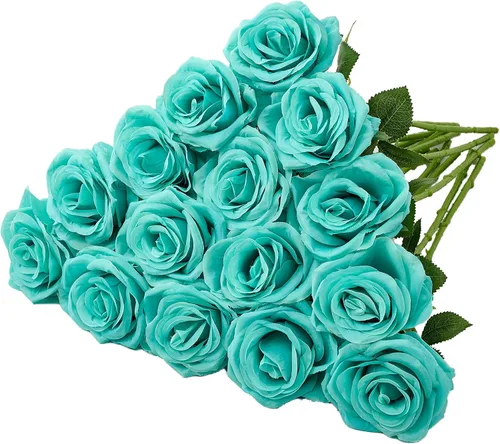 Miniatura 27 de Carlita's Blooms 15 piezas Rosas Falsas Flores Artificiales de Seda Flor Rosa Falsa Tallos Largos Ramo para Arreglo Centro de Mesa de Boda Fiesta