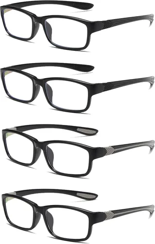 Miniatura 8 de Gafas de lectura para hombre, 4 pares, ultra ligeras, TR90, estilo deportivo, bloqueo de luz azul, lectores+3.5