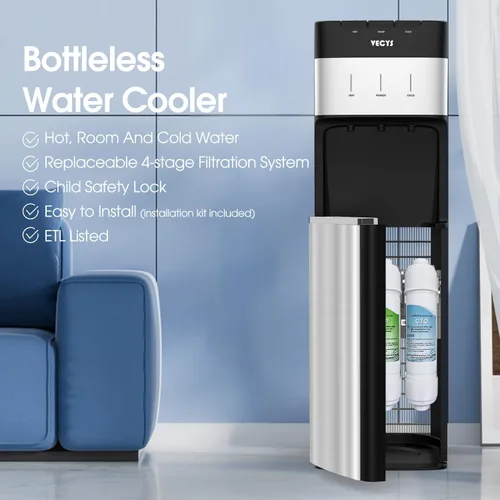 Miniatura 2 de VECYS Enfriador de agua sin botella con filtración de 4 etapas, opciones de agua caliente, fría y habitación, sistema de autolimpieza para el hogar