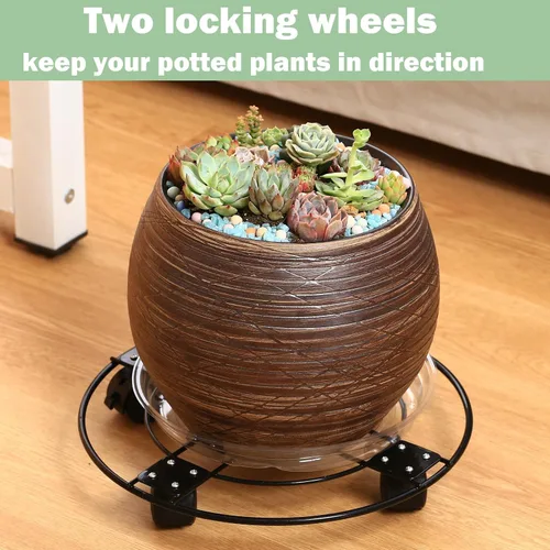 Miniatura 5 de Paquete de 3 cajas grandes de metal para plantas de 13 pulgadas con ruedas, soporte rodante de hierro forjado resistente con ruedas para macetas