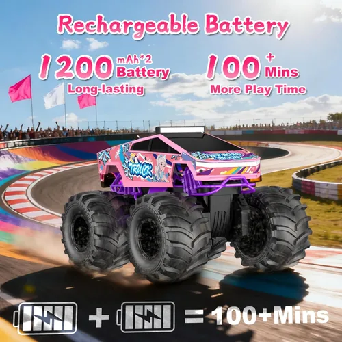 Miniatura 4 de Coche de control remoto para niñas, juguetes de camión monstruo rosa 1:18, autos RC anfibios, camiones RC impermeables de 2.4 GHz, camioneta Rosa