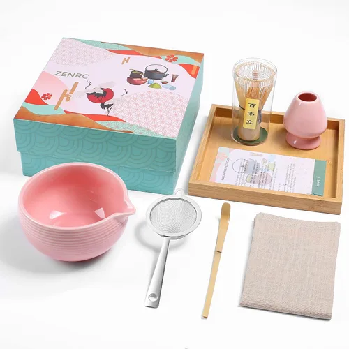 ZENRC Kit de Ceremony Matcha – Batidor tradicional de bambú (Chasen) Scoop (Chashaku) Chawan Bowl con boquilla de vertido, soporte para batidor,