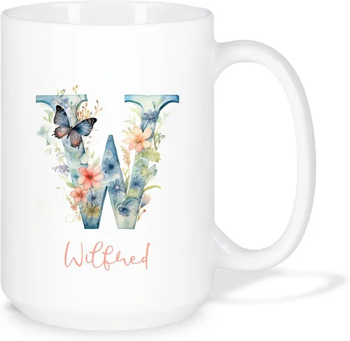 Miniatura 28 de Taza de café personalizada de la letra A del alfabeto, Taza de café blanca con nombre personalizado único, Taza inicial de monograma floral