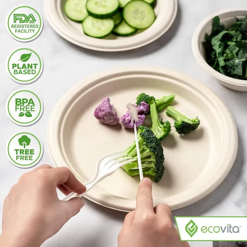 Miniatura 5 de Tenedores 100% compostables - 140 tenedores grandes desechables (17.8 cm) Ecológicos, duraderos y resistentes al calor, alternativa a los tenedores