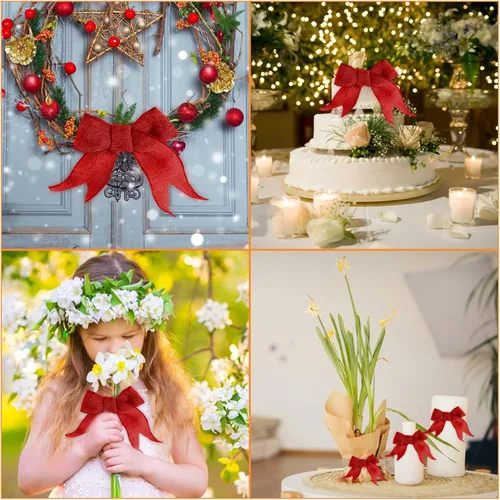 Miniatura 8 de Cinta roja con alambre – Cinta con alambre mejorada de 2.5 pulgadas, cintas de arpillera para coronas, bodas, lazos grandes, árbol, decoración