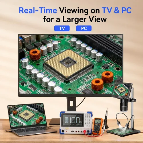 Miniatura 8 de TOMLOV TriL107 Microscopio digital de 3 lentes: Lupa de microscopio de monedas HDMI de 7 "2500X 2K para visión completa de monedas con pantalla IPS