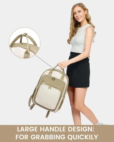 Miniatura 7 de LOVEVOOK Mochila para laptop para mujer, mochila de trabajo de moda con puerto USB, mochilas impermeables para el trabajo., Caqui-beige, 15,6 pulg.