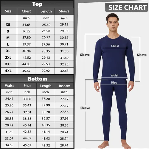 Miniatura 6 de CL convallaria Long Johns Thermal Underwear for Men Soft Fleece Lined Base Layer Cold Weather Top Bottom Set XS-4XL