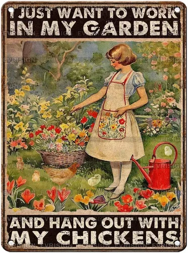 Miniatura 35 de Letreros vintage de lata de pollo para Coop Retro Garden Letrero de metal Granja Jardinería Girl Poster I Just Want To Work In My Garden And Hang