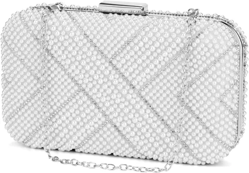 Miniatura 2 de UBORSE Bolsos de noche de perlas artificiales para mujer, elegante bolso formal con cadena para fiestas de boda