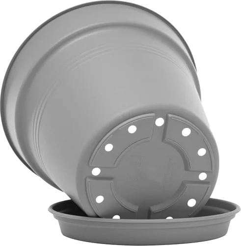 Miniatura 4 de Mintra Home - Paquete de 4 macetas de jardín (color gris, 13 cm/5 pulgadas de diámetro) para flores, hierbas, plantas, interior, exterior