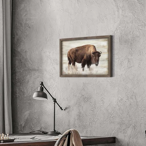Miniatura 4 de Arte de pared enmarcado de bisonte americano, imagen rústica de vida silvestre, animales pintados, impresiones de búfalo, ilustraciones de madera