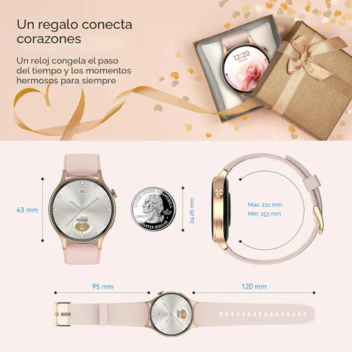 Miniatura 6 de Reloj inteligente para mujer, responder/hacer llamadas, pantalla ultra clara AMOLED de 1.32 pulgadas con monitor de frecuencia cardíaca, sueño/SpO2
