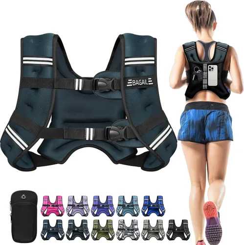 Miniatura 14 de BAGAIL Chaleco con peso de 5, 8, 10, 12, 15, 20, 25, 30 lbs, para caminar y perder peso, reflectante, con bolsa para teléfono, para mujeres y Negro