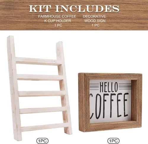 Miniatura 6 de GENMOUS - Soporte de madera para tazas K para encimera, soporte de cápsulas de granja con letrero decorativo de barra de café, organizador rústico