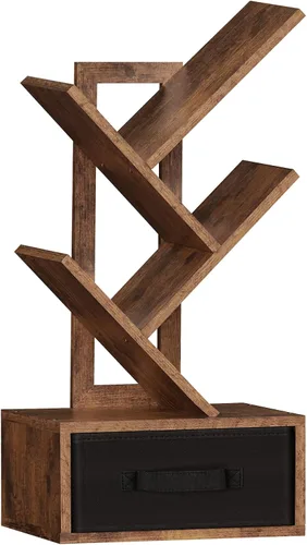 Miniatura 22 de SHEEPAM - Estantería pequeña con cajón, estantería de 4 niveles en forma de árbol en color negro, estantería de escritorio de madera, estanterías