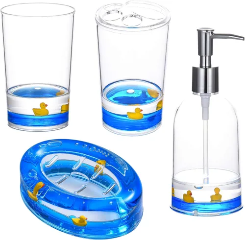 Miniatura 11 de Locco Decor - Juego de 4 piezas de accesorios para tocador de baño, acrílico líquido con movimiento flotante 3D en forma de hoja