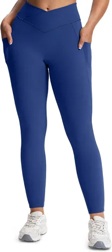 Miniatura 62 de Aoxjox Trinity - Pantalones de yoga de cintura alta con bolsillos para mujer, control de abdomen, cintura cruzada, leggings de entrenamiento suaves