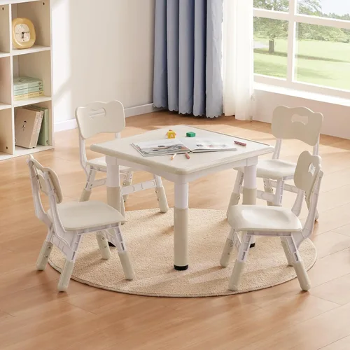 GITAWUSA Set de mesa y sillas de estudio para niños, juego de mesa y silla ajustables en altura para niños de 3 a 8 años, escritorio de arte para