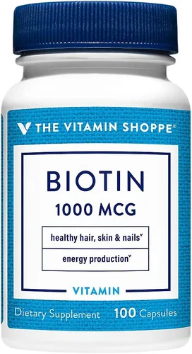 The Vitamin Shoppe Biotin 1MG - Crecimiento del cabello, salud de la piel y fortalecimiento de las uñas, vitamina B de alta potencia (100 cápsulas)