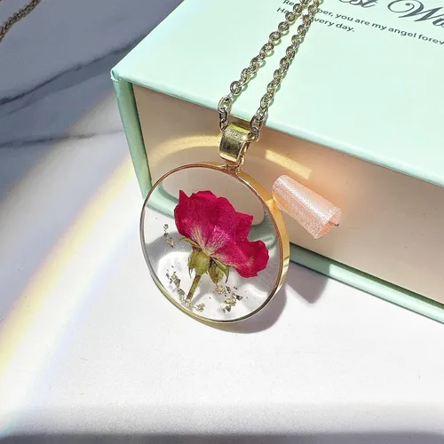 Miniatura 17 de Collares de flores de nacimiento para mujer, collar de 1 a 12 meses, collar de flores prensadas hecho a mano, regalo único de vacaciones, dorado, 18