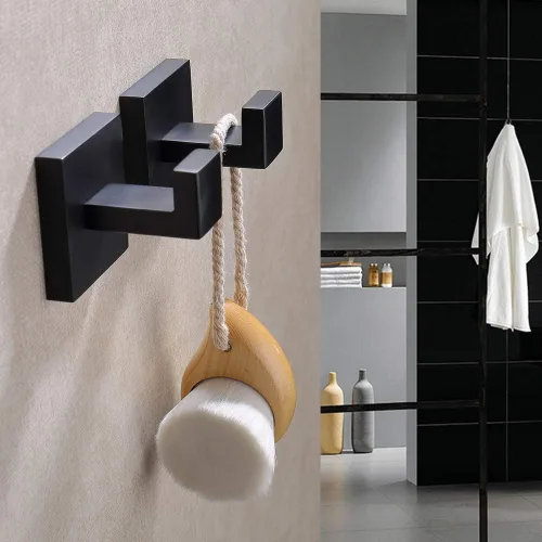 Miniatura 3 de TASTOS Ganchos para toallas de baño, color negro mate, paquete de 2 ganchos de acero inoxidable para bata y ropa, gancho de pared resistente