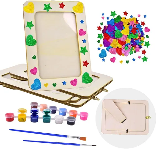 Kit de manualidades de pintura de marco de fotos, 5 paquetes de marcos de fotos de madera de 6 x 8 pulgadas con soporte y protector transparente,