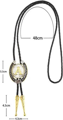 Miniatura 7 de Corbata Bolo para hombre, letra inicial dorada ABCDMJR a Z Western Cowboy para mujer