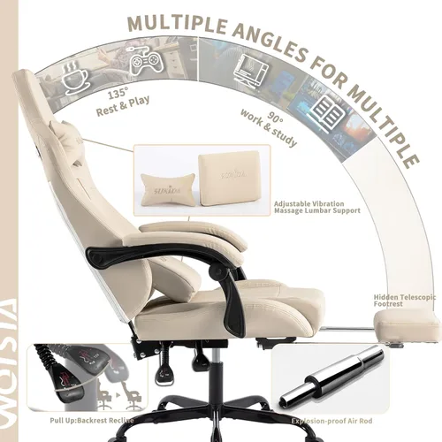 Miniatura 5 de Silla de juegos con reposapiés, silla ergonómica para computadora, cojín lumbar de masaje, silla de videojuegos de carreras, silla reclinable