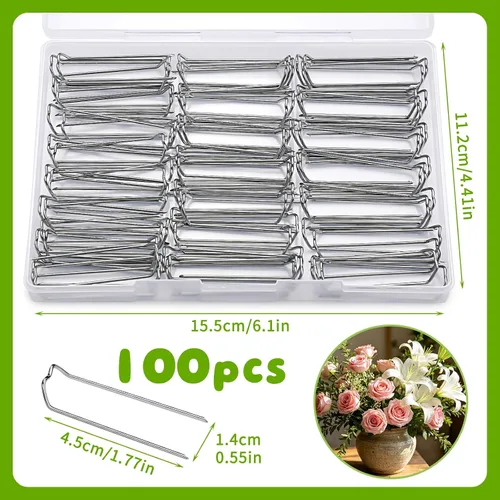 Miniatura 2 de 100 Pcs Floral Pins, 1.7 Inch Floral U-Pins Small Craft Plant Pin Greening Fern Clips for Flower Picks Foam Bouquet Arrangements Craft Projects