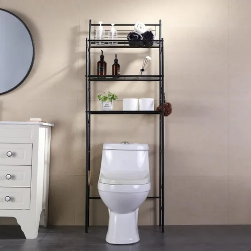 Miniatura 5 de L&H UNICO Estantería independiente de alambre de 3 estantes sobre el inodoro, organizador de almacenamiento para baño, ahorro de espacio, incluye 4