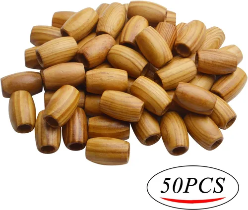 Miniatura 2 de 50 cuentas espaciadoras de madera natural grandes, ovaladas, sueltas, agujero de 0.394 pulgadas para joyas de bricolaje, manualidades