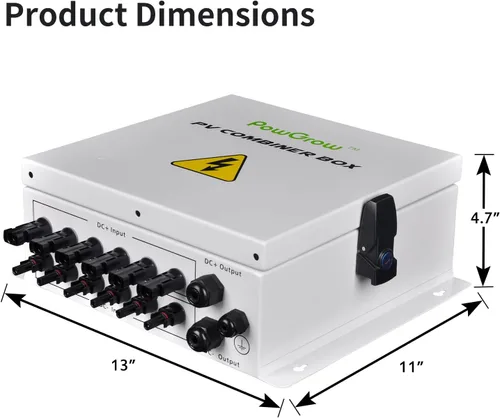 Miniatura 6 de Caja combinadora PV PowGrow, caja combinadora solar de 6 cuerdas con fusible de corriente nominal de 15 A, dispositivo de protección contra