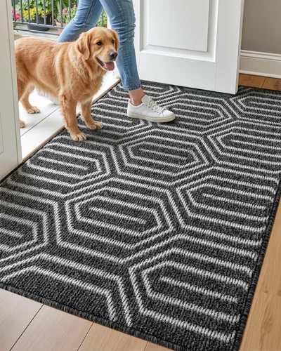 Miniatura 12 de DEXI - Alfombras para puerta de entrada, antideslizante, lavable, absorbente, resistente a la suciedad en el interior, alfombra de entrada de perfil