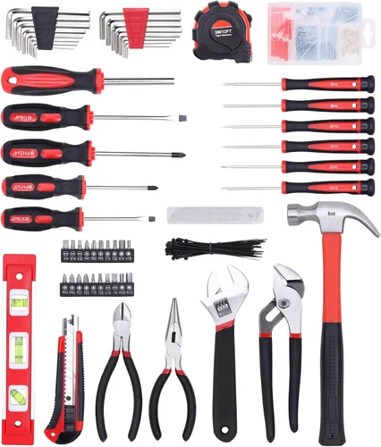 Miniatura 2 de FASTPRO Juego de herramientas de reparación del hogar de 215 piezas con bolsa de almacenamiento abierta de boca ancha de 12 pulgadas, kit de Rojo