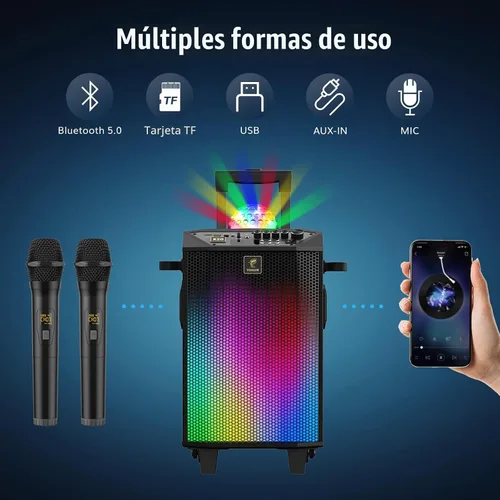 Miniatura 4 de Máquina de karaoke inalámbrica para adultos, sistema PA TONOR portátil con Bluetooth, altavoz para cantar con dos micrófonos inalámbricos, bola