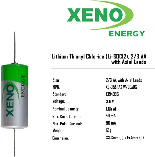 Miniatura 4 de XENO XL-055FAX 2/3 AA Tamaño 3.6V Batería de litio con cables axiales (1 pieza)