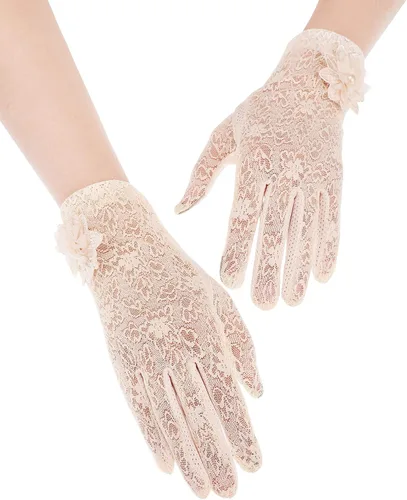 Miniatura 4 de SATINIOR Guantes florales de encaje para mujer, elegantes guantes de encaje cortos, guantes de verano para boda, Halloween, fiesta de cosplay