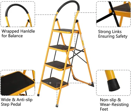 Miniatura 3 de Escalera plegable de 3/4, taburete de escalera con práctico mango antideslizante, resistente y pedal ancho, taburete portátil de acero de 330
