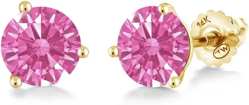 Miniatura 182 de Gem Stone King Aretes de Martini de oro amarillo de 14 quilates Aretes de tuerca de 3 puntas para mujeres y hombres Redondos de 0.236 pulgadas