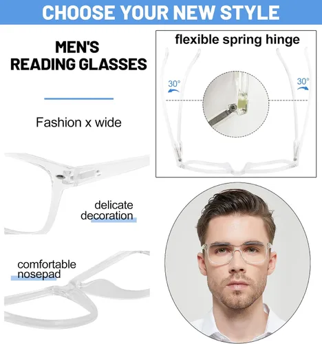 Miniatura 4 de OCCI CHIARI Anteojos de lectura grandes para hombre con marco grande 100 125 150 175 200 225 250 275 300 350 400 500 600 (transparente, 1.0)