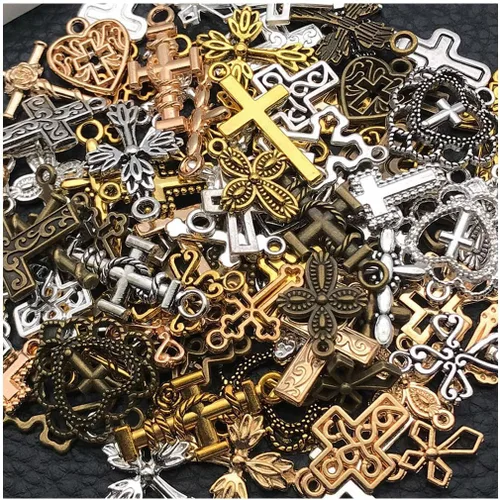 WOCRAFT 100 piezas de dijes cruzados para la fabricación de joyas, brazaletes de pulsera de joyería surtidos, dijes al por mayor de metal mixto a